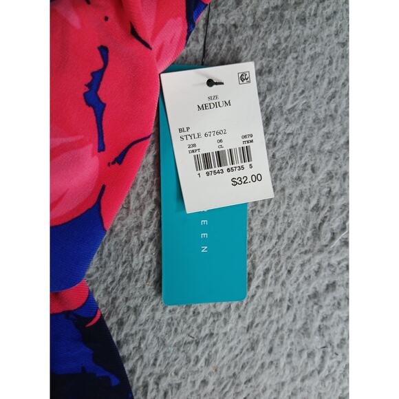 Aqua Green Swimsuit Womens Medium Pink Padded V Neck Floral Tankini Top NWT - Picture 2 of 9